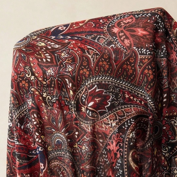 Maternity Paisley Print V neck High Waisted Long sleeve Dress - Picture 3 of 5